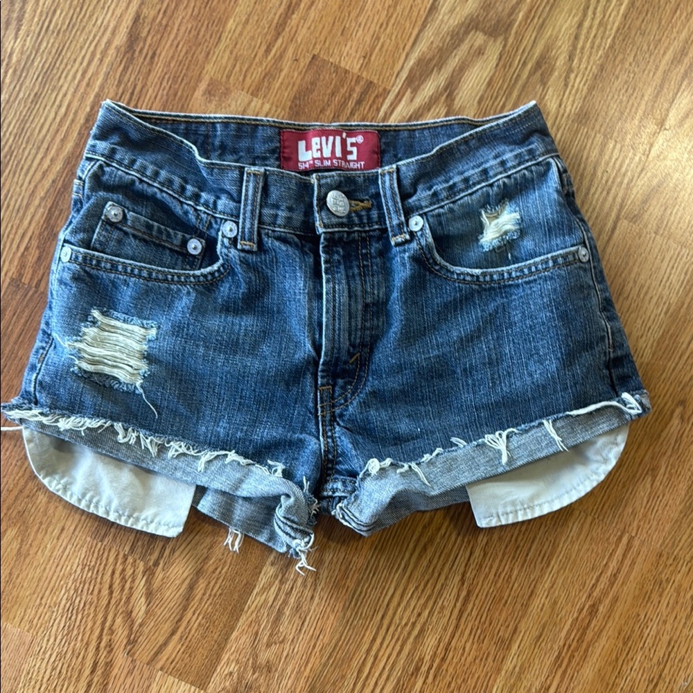 Levi's Blue Jean Shorts Distressed High-Waisted